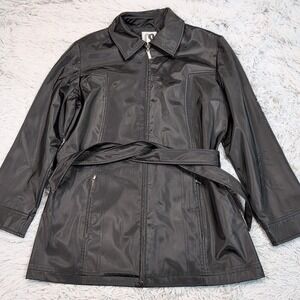 CS Signature Jacket Womens M Black Rain Coat Belted‎ Zip Up Pockets Comfort